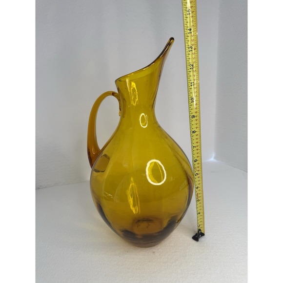 VTG Blenko 991 Winslow Anderson Hand Blown Optic Swirl Amber Yellow Pitcher‎ 14" - Picture 8 of 8